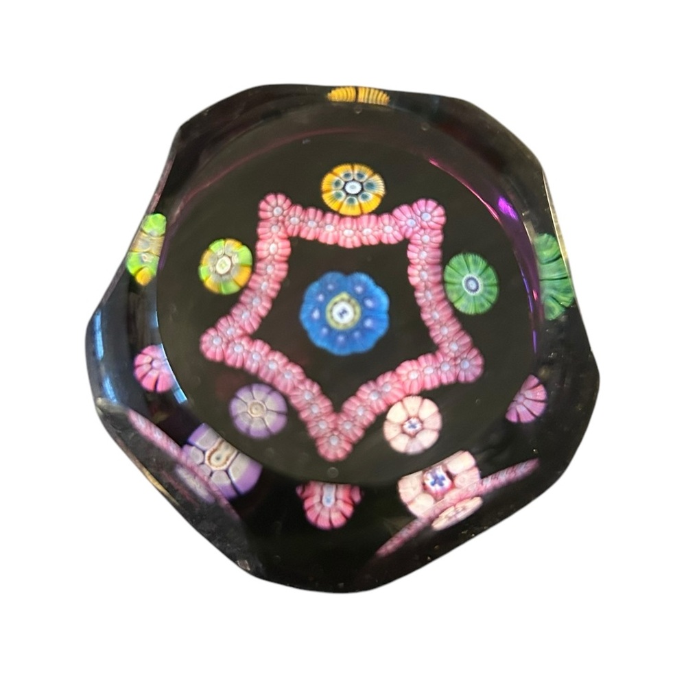 Vintage Perthshire Crieff Scotland Purple Star Patter Five-Sided Paperweight.
